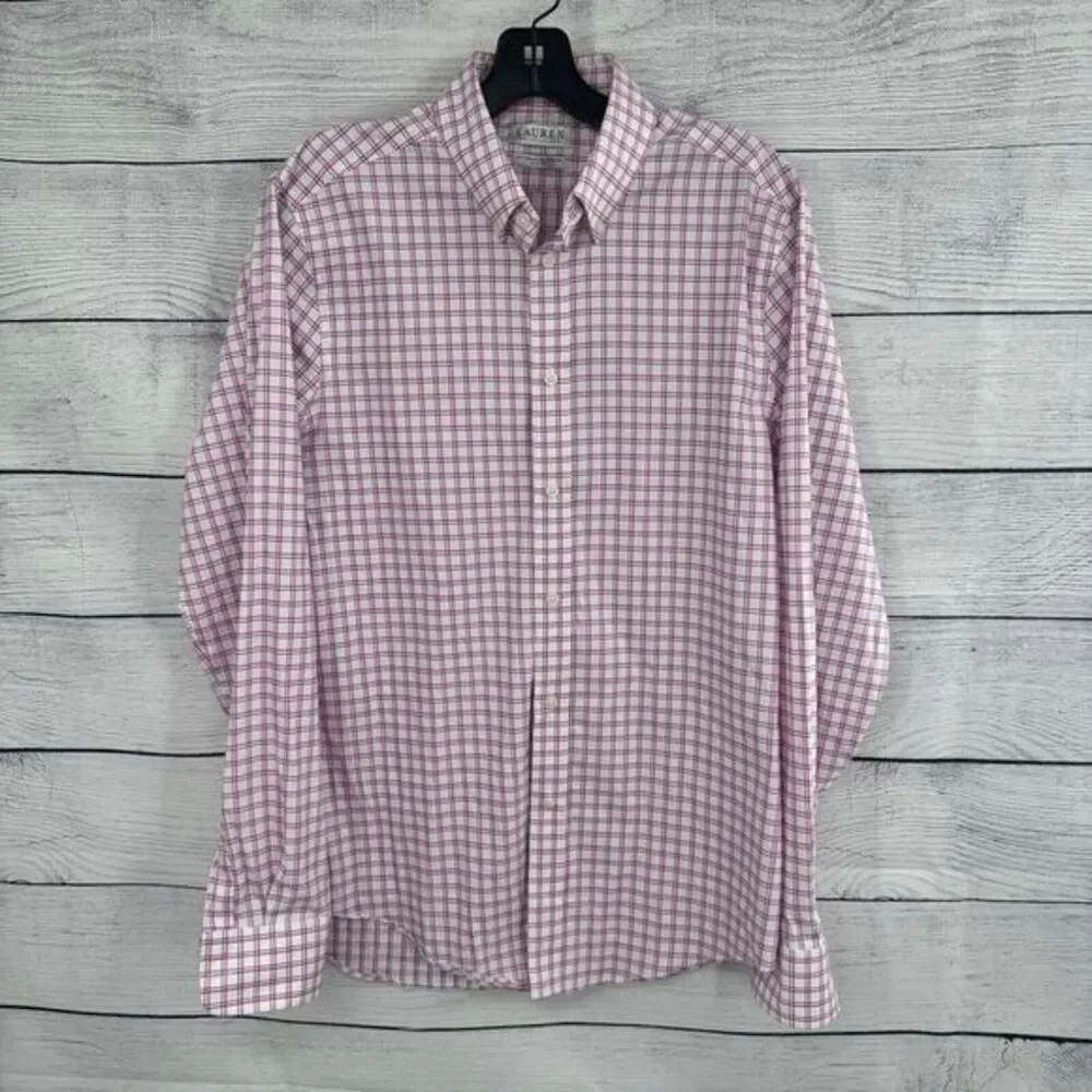 Lauren Ralph Lauren‎ Shirt Mens Med 15-34/35 Plaid Slim Fit Performance Stretch